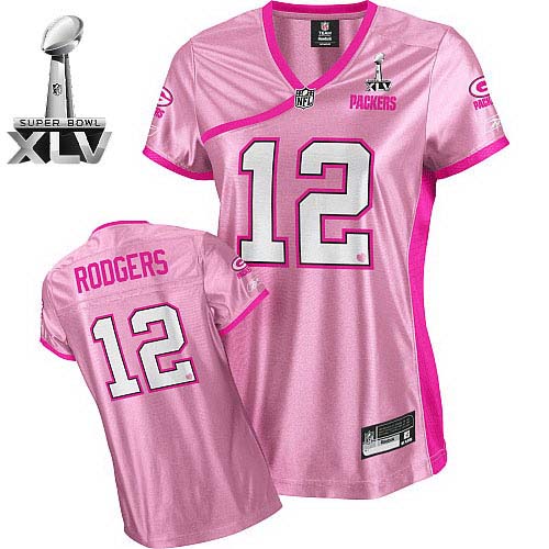 Packers #12 Aaron Rodgers Pink Lady Bowl Super Bowl XLV Stitched NFL Jersey - Click Image to Close